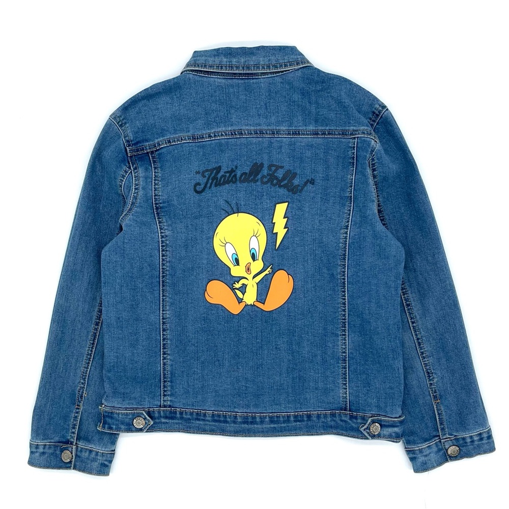 VGUC Mad Engine Looney Tunes Tweety Bird Denim Jacket in Blue XL 14-16